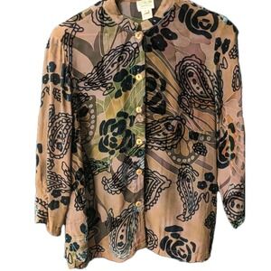 Citron Santa Monica Tunic Velvet Burnout‎ Mauve W/Teal Black Paisley Florals  M